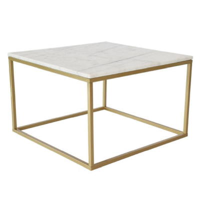 Accent soffbord 75x75 cm ljus marmor/matt mässing
