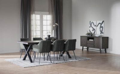 Brooklyn matbord 220x95 mörkbrun ek/X-ben svart metall#6