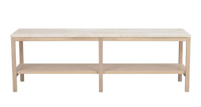 Orwel avlastningsbord 140xH45 cm beige travertin/vitpigmenterad ek