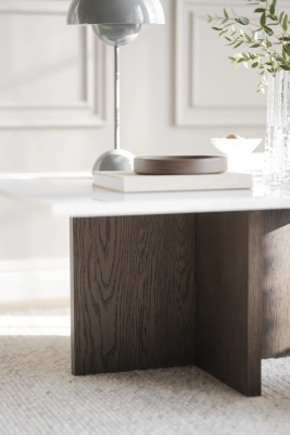 Brooksville soffbord kvadrat 90x90 cm vit marmor/brun ek#3