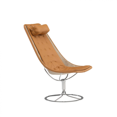 Jetson 66 fåtölj läder Elmosoft 54035 cognac/väv linne natur, krom