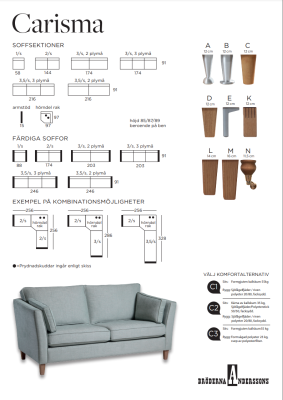 Carisma soffa 3-sits, 2 plymåer C3 tyg Nordico 01 röd, ben L oljad ek#4