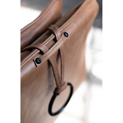 Chic fåtölj gung med fotpall skinn vintage cognac/svart metall#5