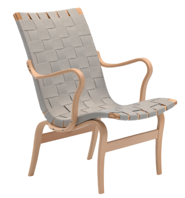 Mi 472 fåtölj Eva låg rygg armstöd Björk/bok klarlack/linnegjord natur