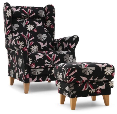 Dora fåtölj med fotpall tyg Nektar 9/ek