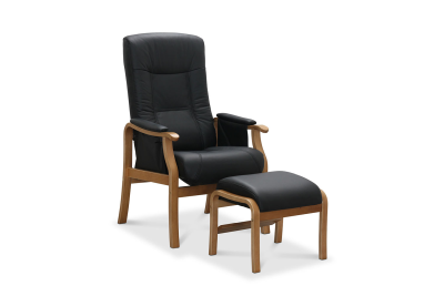 Bergen fåtölj med pall ekben läder/PU svart