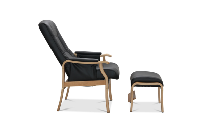 Bergen fåtölj med pall ekben läder/PU svart#2