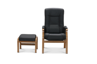 Bergen fåtölj med pall ekben läder/PU svart#3