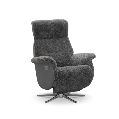 Lissabon fåtölj flip-up motorrecliner fårskinn ljusgrå
