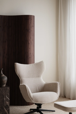 Jenkins fåtölj+fotpall beige tyg/svart metall#2