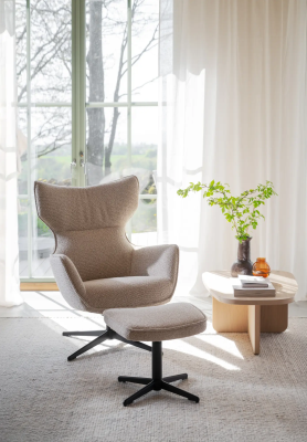 Jenkins fåtölj+fotpall beige tyg/svart metall#4