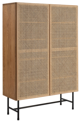 Racquet vitrin 2-dörr oljad ek/rotting, svarta metallben