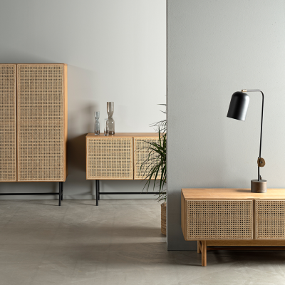 Racquet mediabänk oljad ek/rotting, svarta metall ben#2