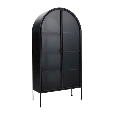 Industry valvformat vitrinskåp svart metall/glas