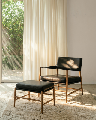 Bremen lounge fotpall ek oljad, läder svart#2