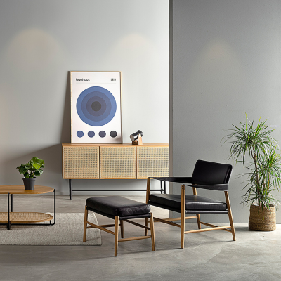 Bremen lounge fotpall ek oljad, läder svart#3