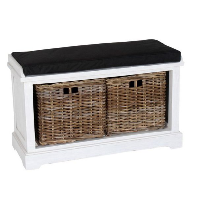 Lydia sittbänk 80 cm med korgar vit med svart dyna