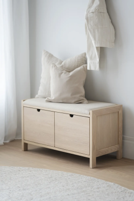 Hillmond bänk 2L 80 vitpigmenterad ek/beige tyg#2