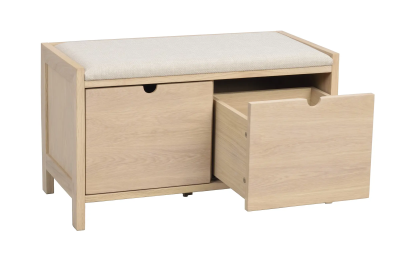 Hillmond bänk 2L 80 vitpigmenterad ek/beige tyg#7