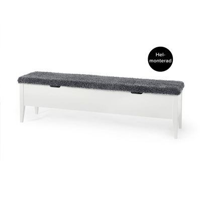 Klinte bänk 160 cm vitlack med fårpälsimitation