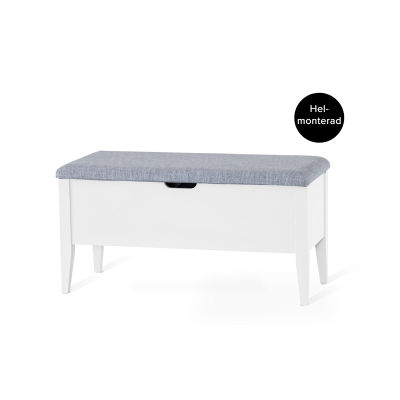 Klinte bänk 90 cm vitlack med tyg Chelsea ljusgrå