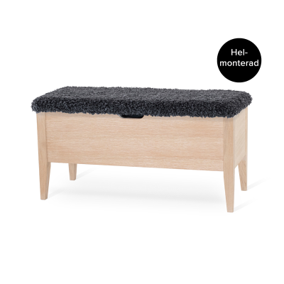 Klinte bänk 90 cm vitoljad ek med fårpälsimitation