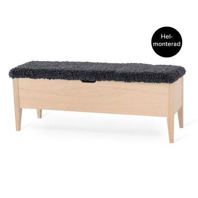 Klinte bänk 120 cm vitoljad ek med fårpälsimitation