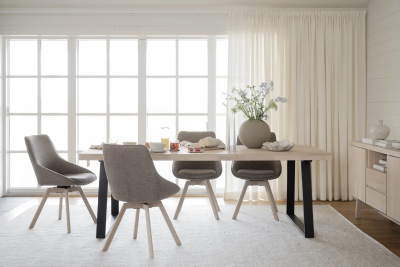 Alison stol mörkbeige tyg/vitpigmenterade ekben snurr#2