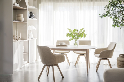 Alison karmstol ljusbeige tyg/vitpigmenterade ekben snurr#3