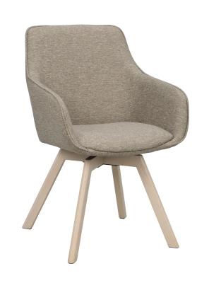 Alison karmstol mörkbeige tyg/vitpigmenterade ekben snurr#4