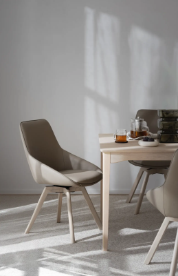 Alison stol beige läder/vitpigmenterade ekben snurr#2