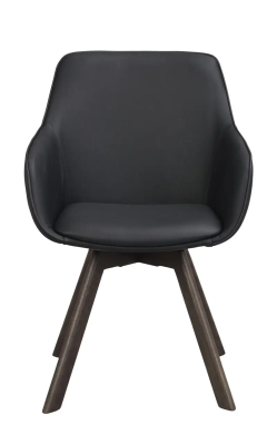 Alison karmstol svart läder/bruna ekben snurr