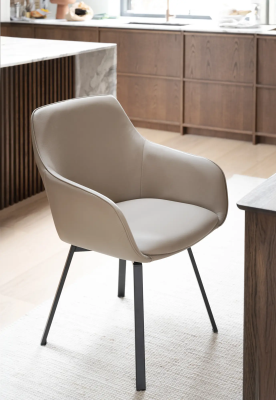 Alison karmstol beige läder/svarta metallben snurr#2