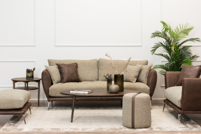 Hype soffa 3-sits tyg Linat Brown/Raymond Slit ben mörkbrun ek