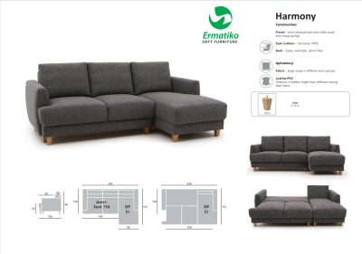 Harmony DP bäddsoffa med divan H tyg Solid 39 grön/ekbets#2