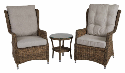 Basilika fåtöljset 1+1+bord konstrotting brun