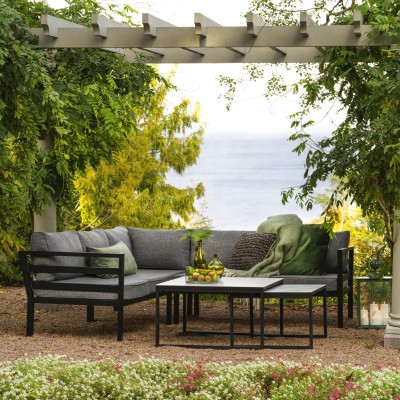 Weldon hörnsoffa 2H2 svart/grå allvädersdyna#2