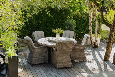 Hastings utegrupp bord 150+5 fåtöljer seagrass/lin