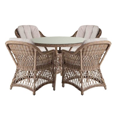 Marienlyst utegrupp D100 cm+4 karmstol konstrotting seagrass/lin