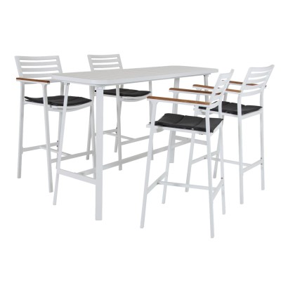 Olivet bargrupp barbord+4 barstol vit alu/teak (15 370,-)