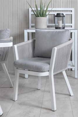 Virya utegrupp bord+4 stol vit alu/grå rep/grå dynor#3