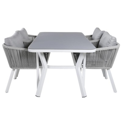 Virya utegrupp bord+4 stol vit alu/grå rep/grå dynor