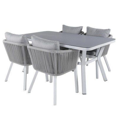 Virya utegrupp bord+4 stol vit alu/grå rep/grå dynor#2